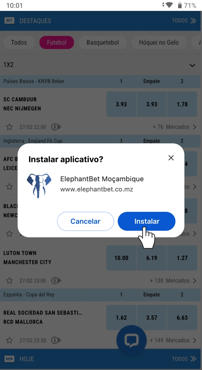 O que preciso fazer para instalar o aplicativo de cassino online Elephant Bet no meu telefone Android.