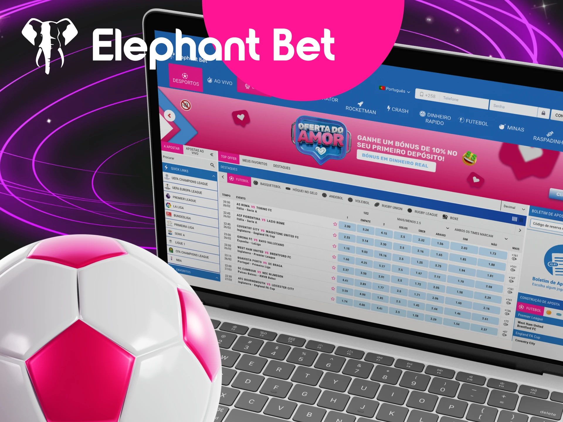 Posso apostar em futebol no casino online Elephant Bet.