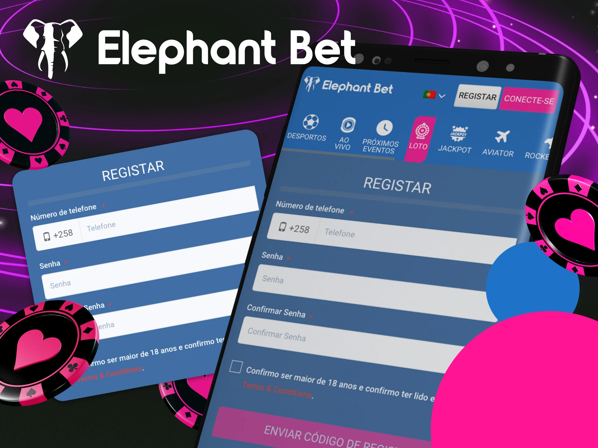 Posso criar uma nova conta no cassino online Elephant Bet usando meu telefone.