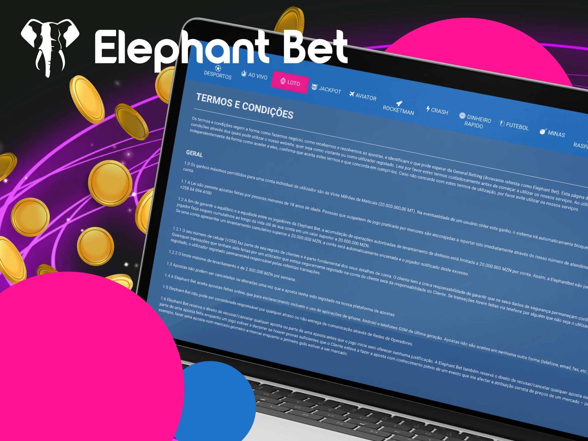 Quais são as condições para retirar fundos no site do casino online Elephant Bet.