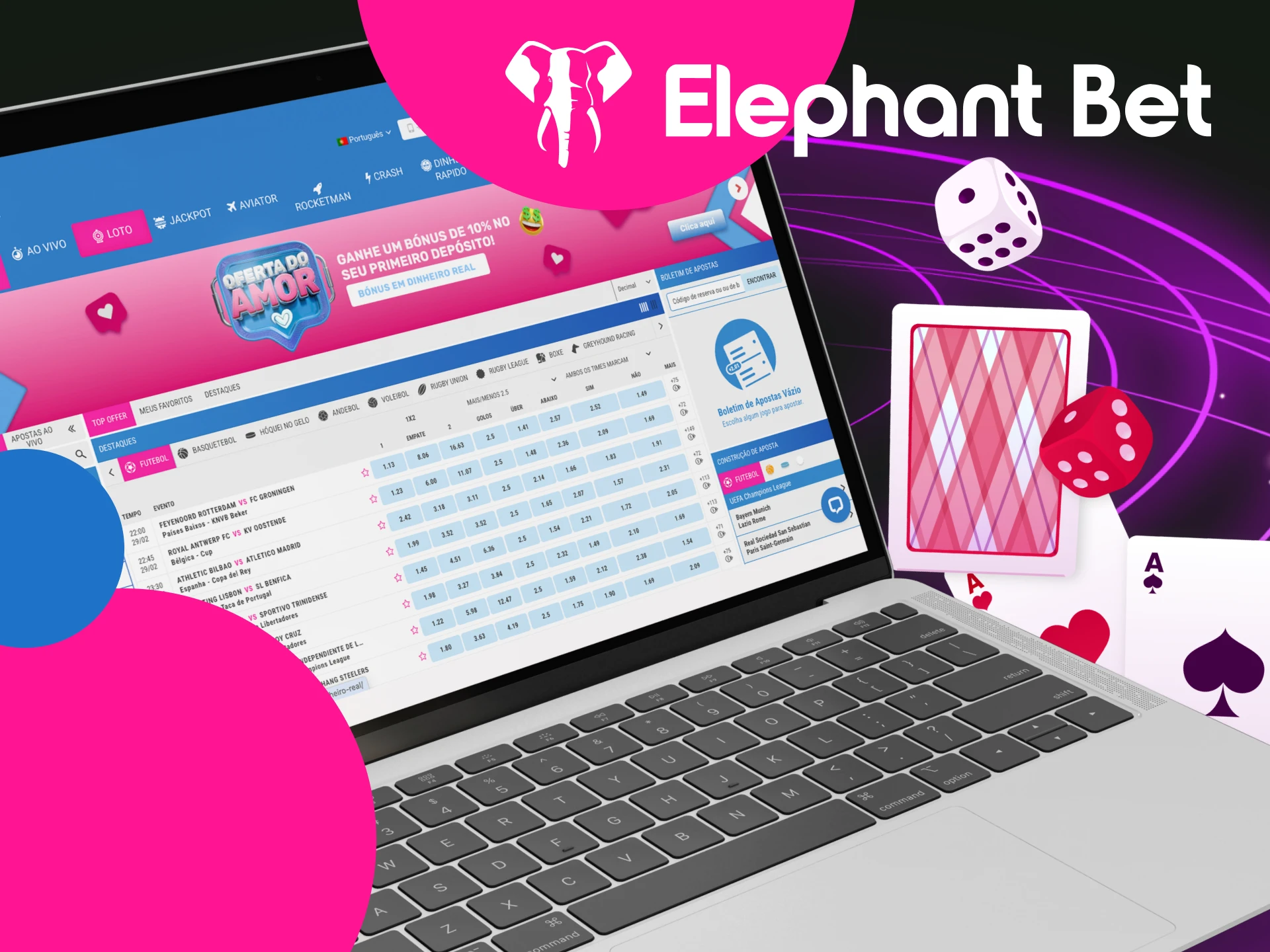 No site do cassino online Elephant Bet você pode apostar em vários esportes e jogar vários jogos de cassino.