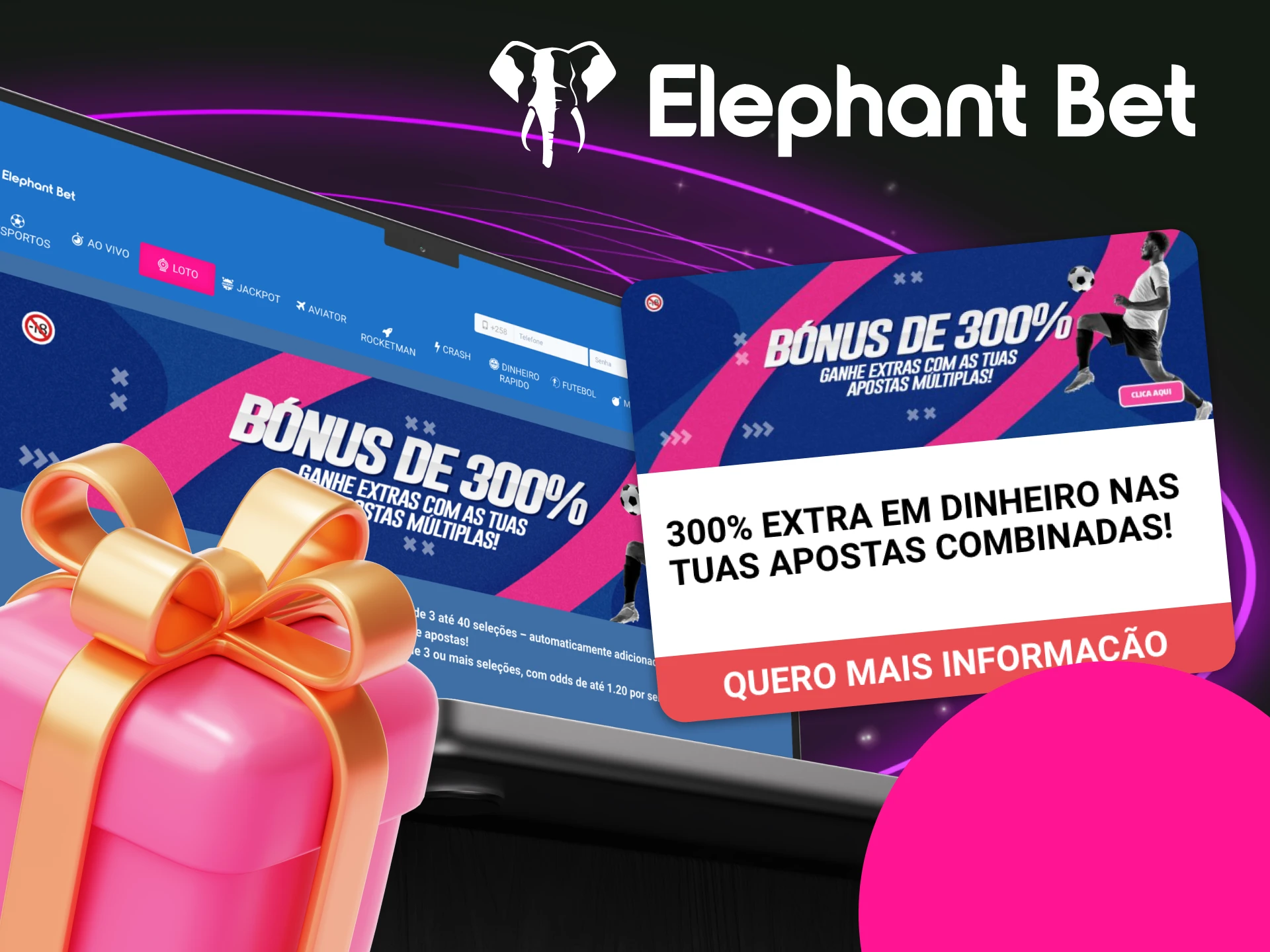 Como posso obter bônus de 300% no cassino online Elephant Bet.