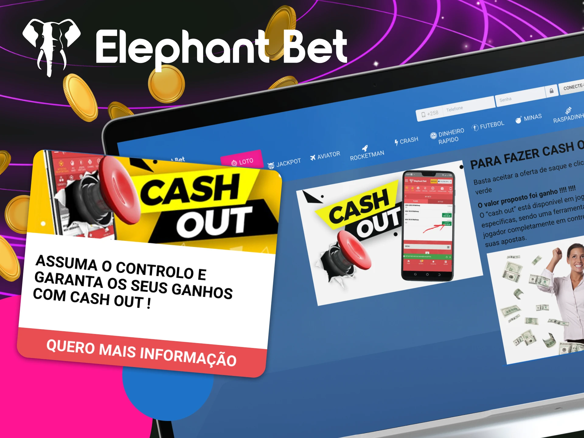 Como posso usar o Cash Out no cassino online Elephant Bet.