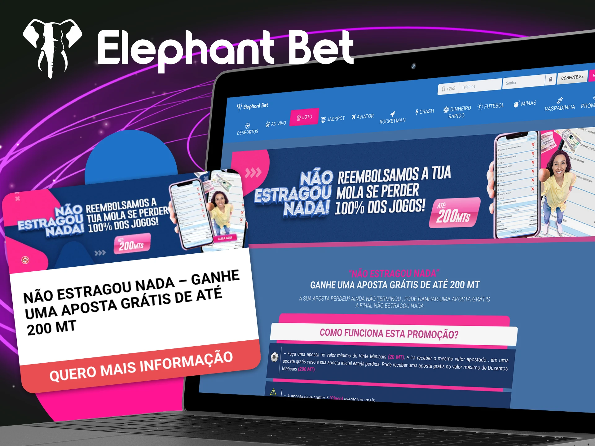 Ganhe uma aposta grátis quando perder a sua com a promoção Elephant Bet ”No Strings Attached”.