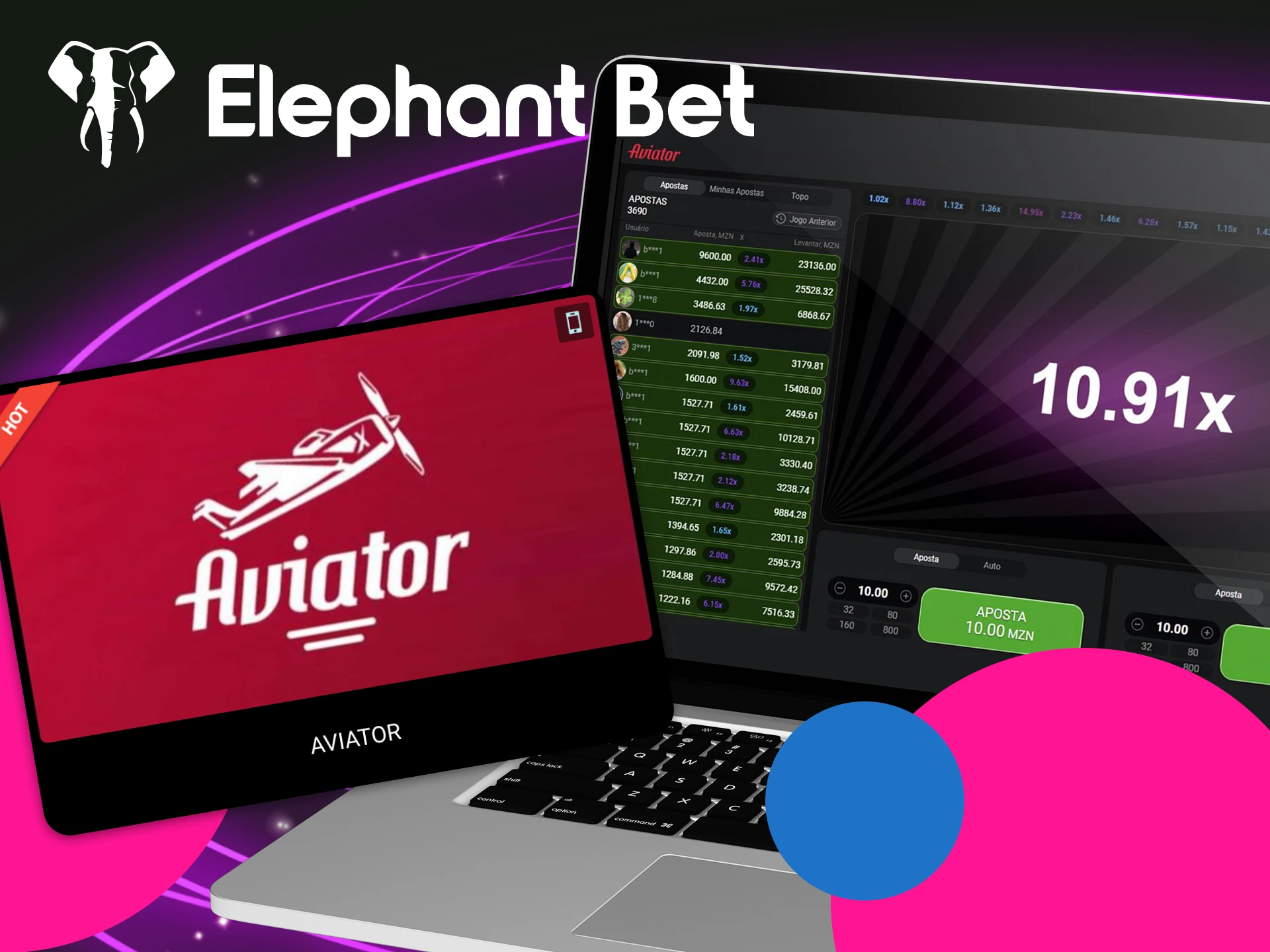 O jogo Aviator está disponível no sítio Web da Elephant Bet através do menu superior.