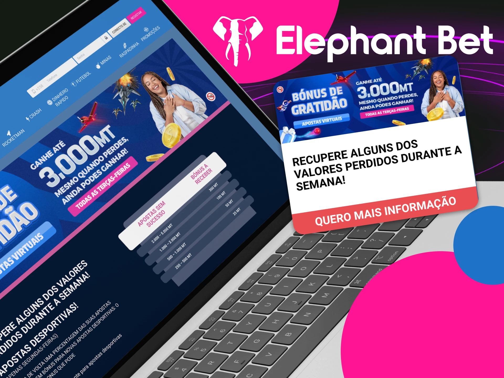 O Elephant Bet casino oferece um Bónus de Gratidão que devolverá uma parte das suas perdas.