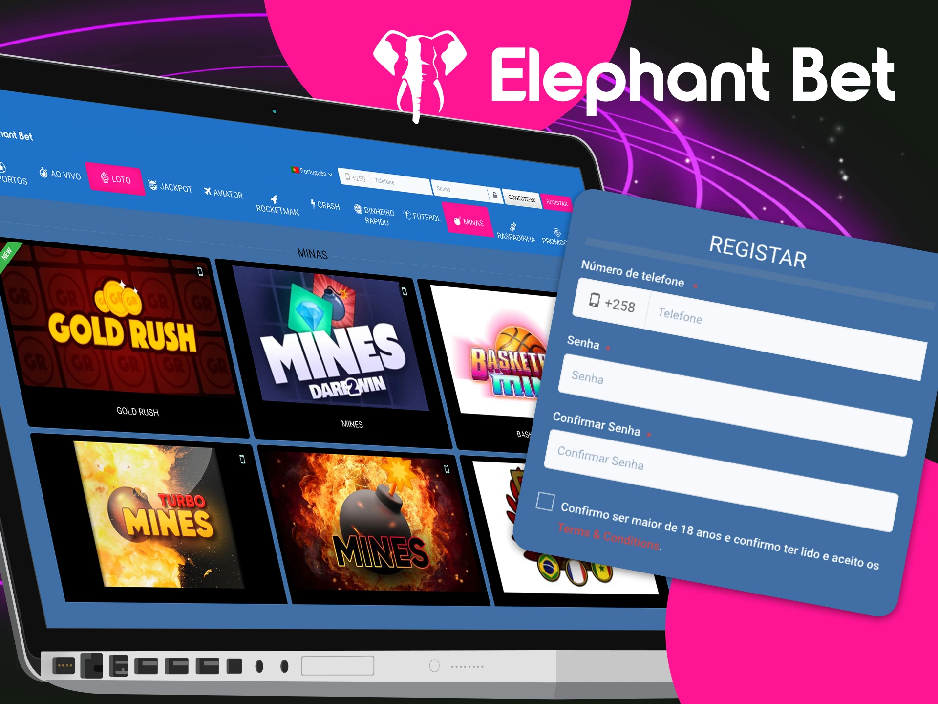 Instruções passo a passo para os jogadores sobre o que precisam fazer para começar a jogar no cassino online Elephant Bet.