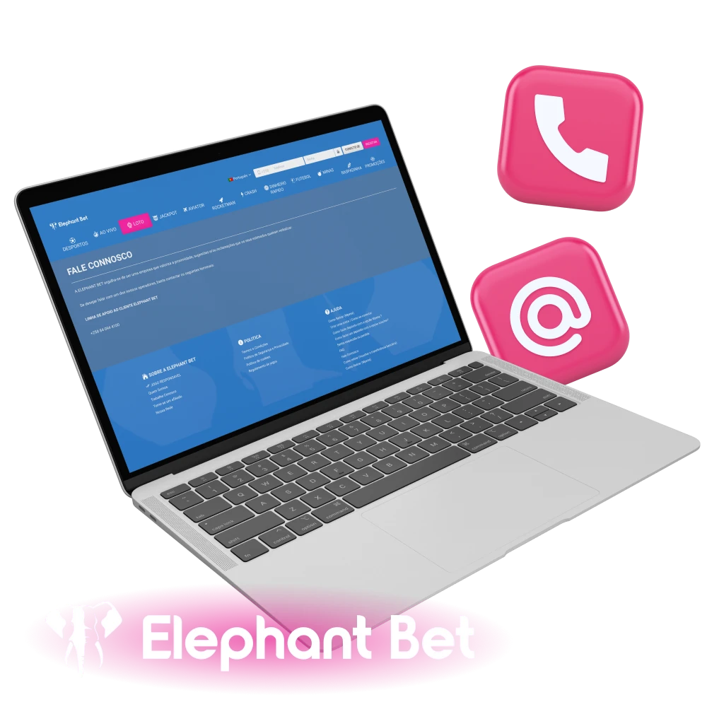 Quais são os contatos de suporte do cassino online Elephant Bet.