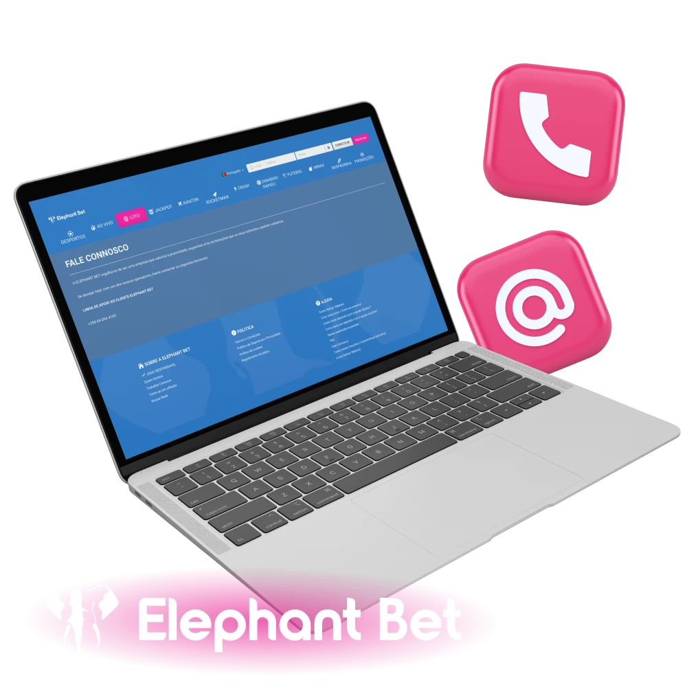 O e-mail e o número de telefone são os principais métodos de contacto com o suporte do Elephant Bet MZ