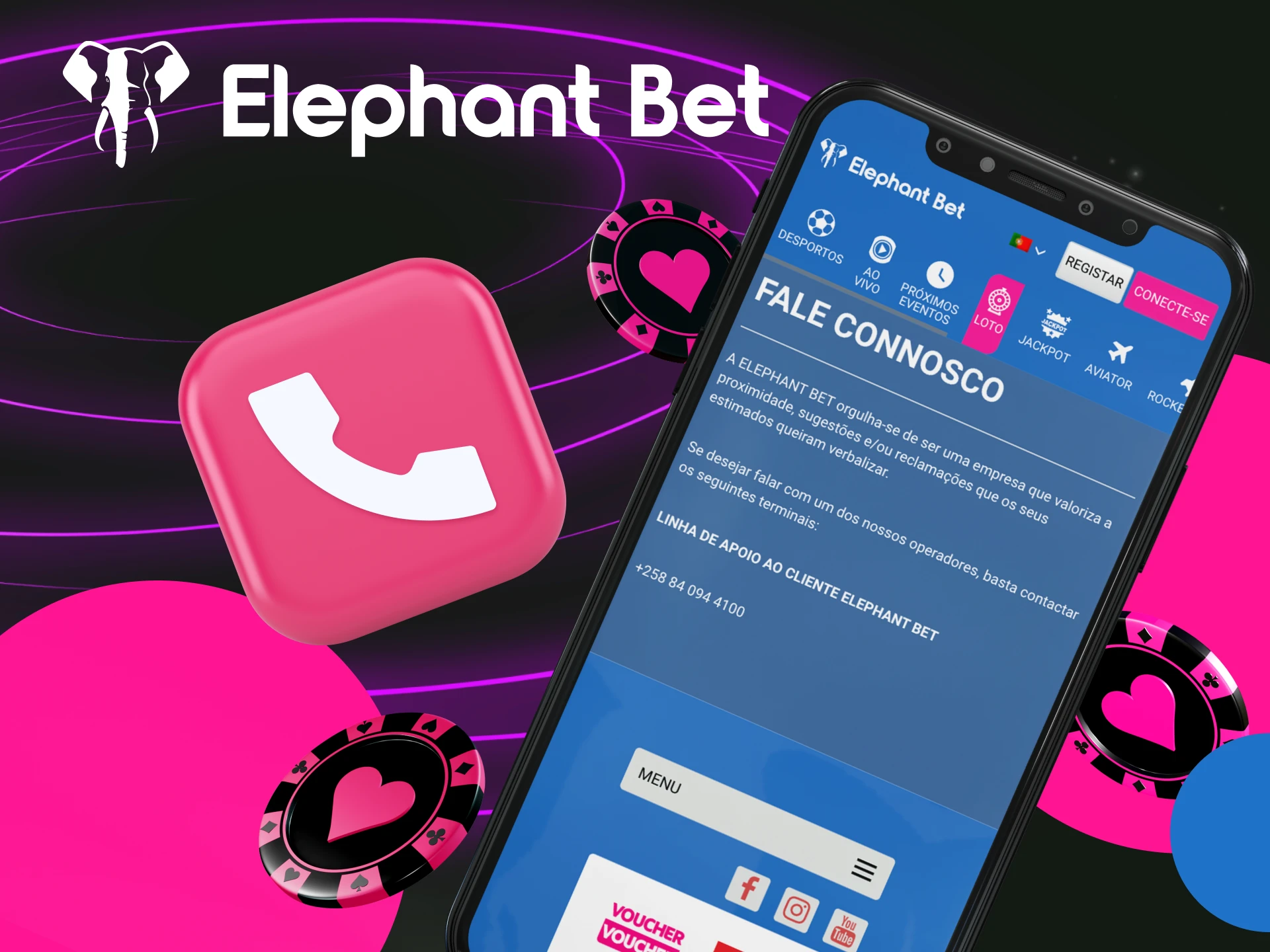 Como ligar para o suporte do cassino online Elephant Bet.