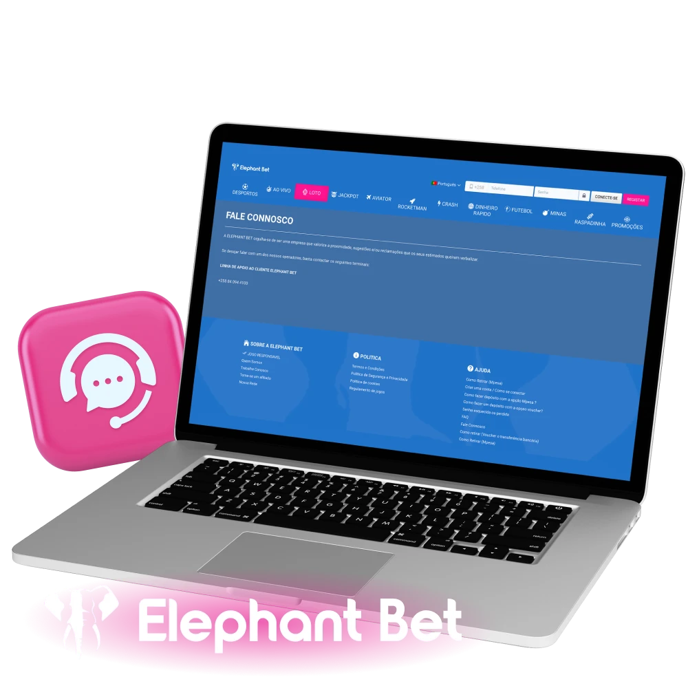 Como entrar em contato com o suporte do cassino online Elephant Bet.