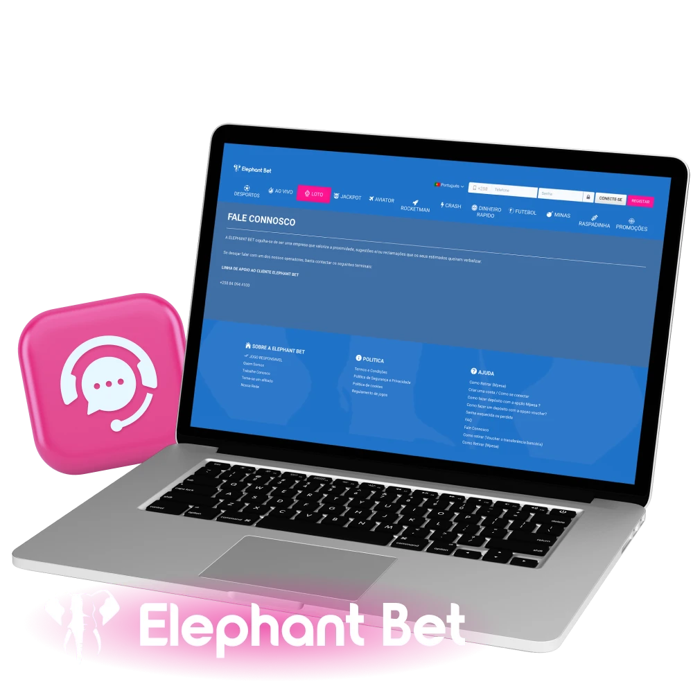 Como contactar a equipa de apoio da Elephant Bet Moçambique.