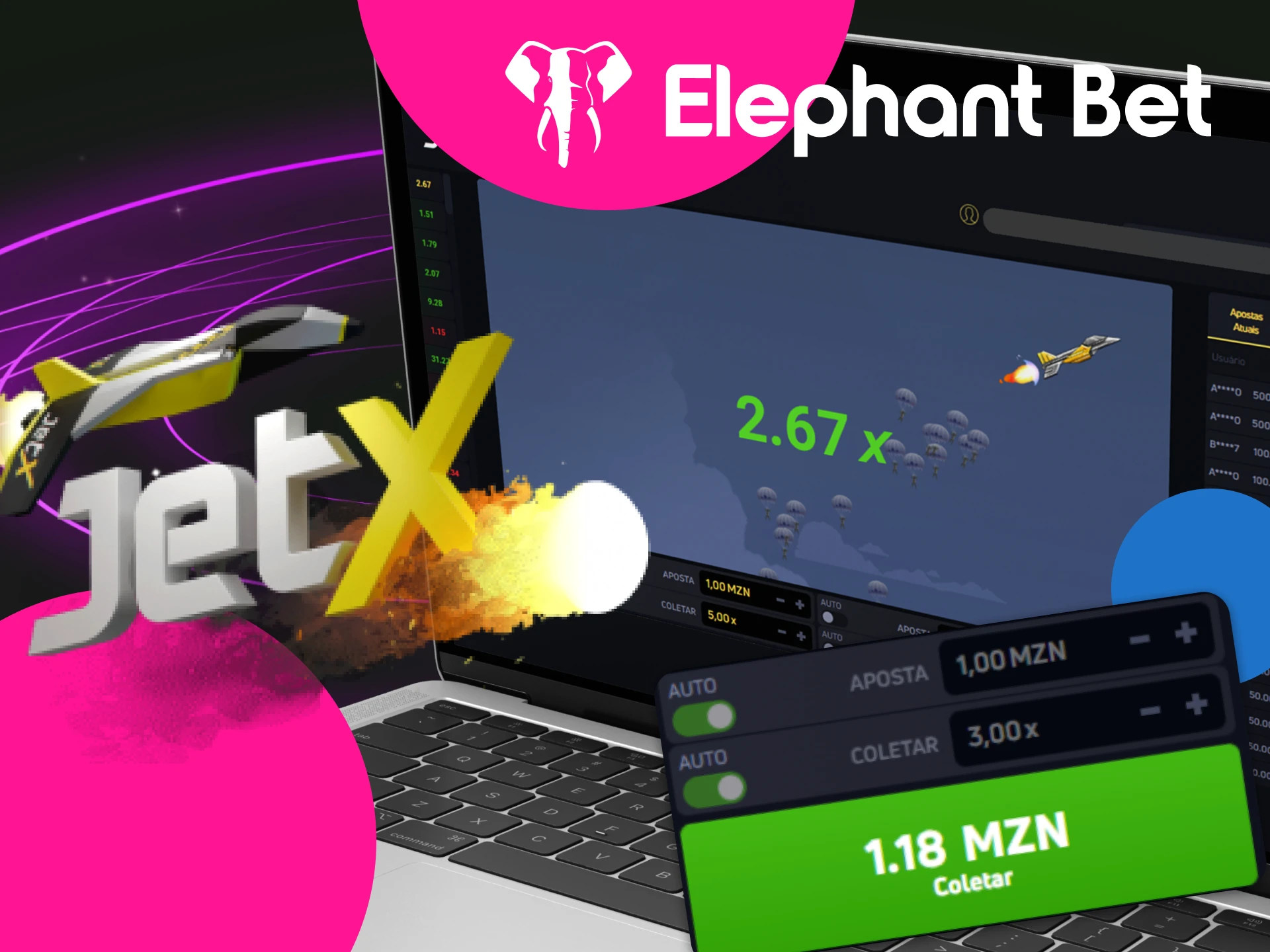 Qual e a aparencia da interface do jogo JetX no site do cassino online Elephant Bet.