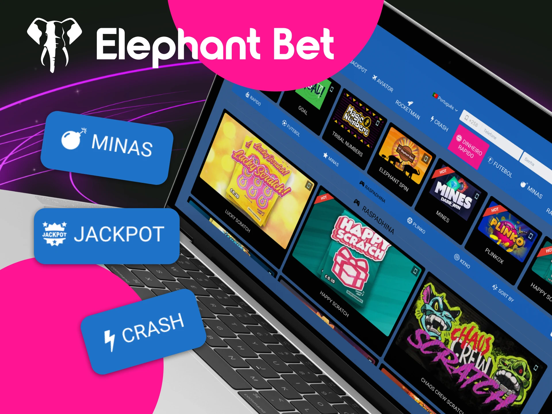 Encontrar jogos virtuais no menu do sítio Web da Elephant Bet.