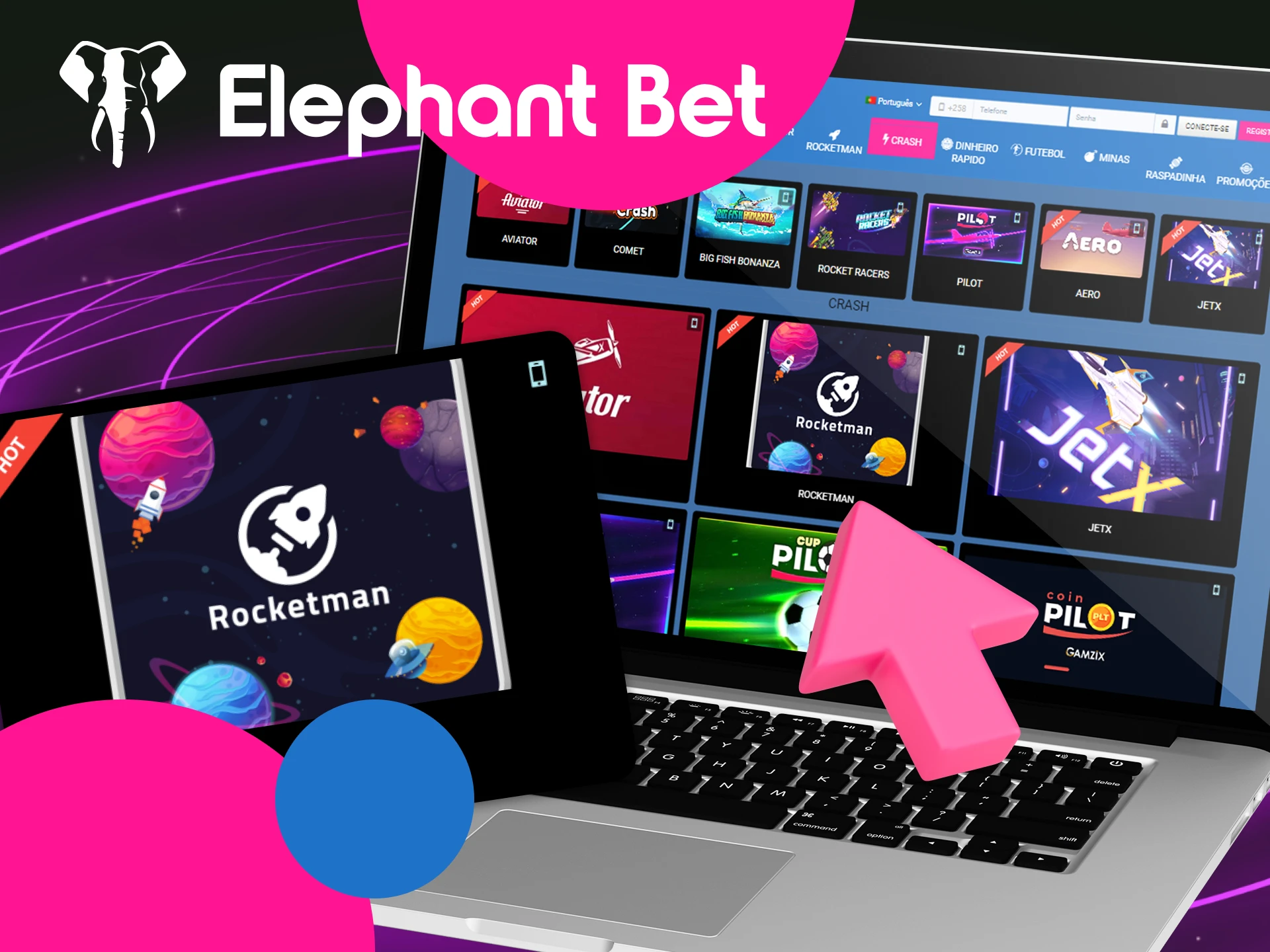Em que secao posso encontrar o jogo Rocketman no site do cassino online Elephant Bet.