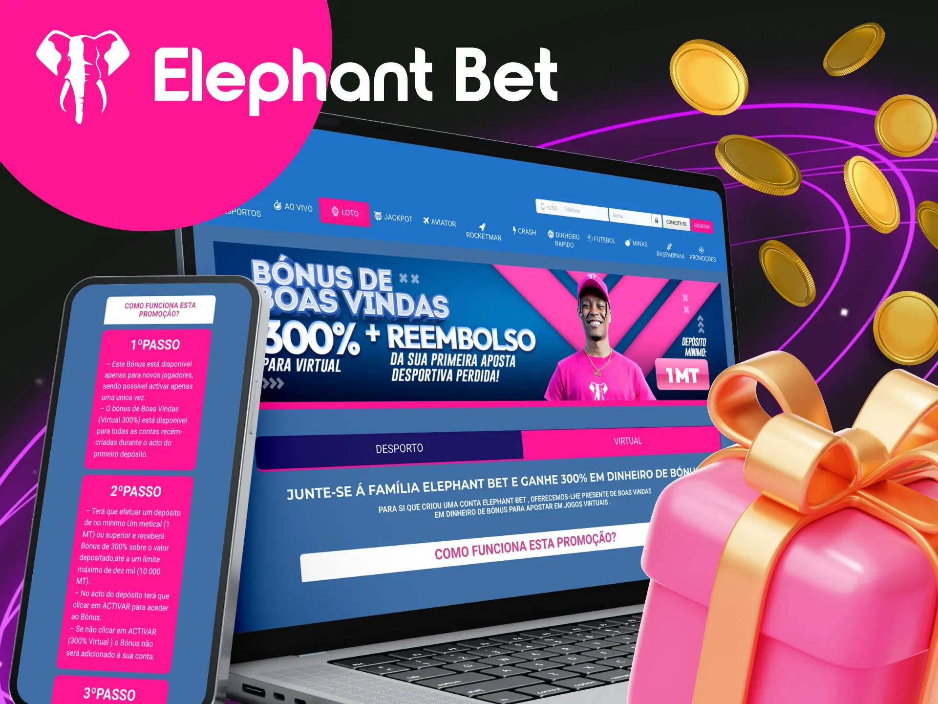 Que tipo de bonus para jogos virtuais existe no site do cassino online Elephant Bet.
