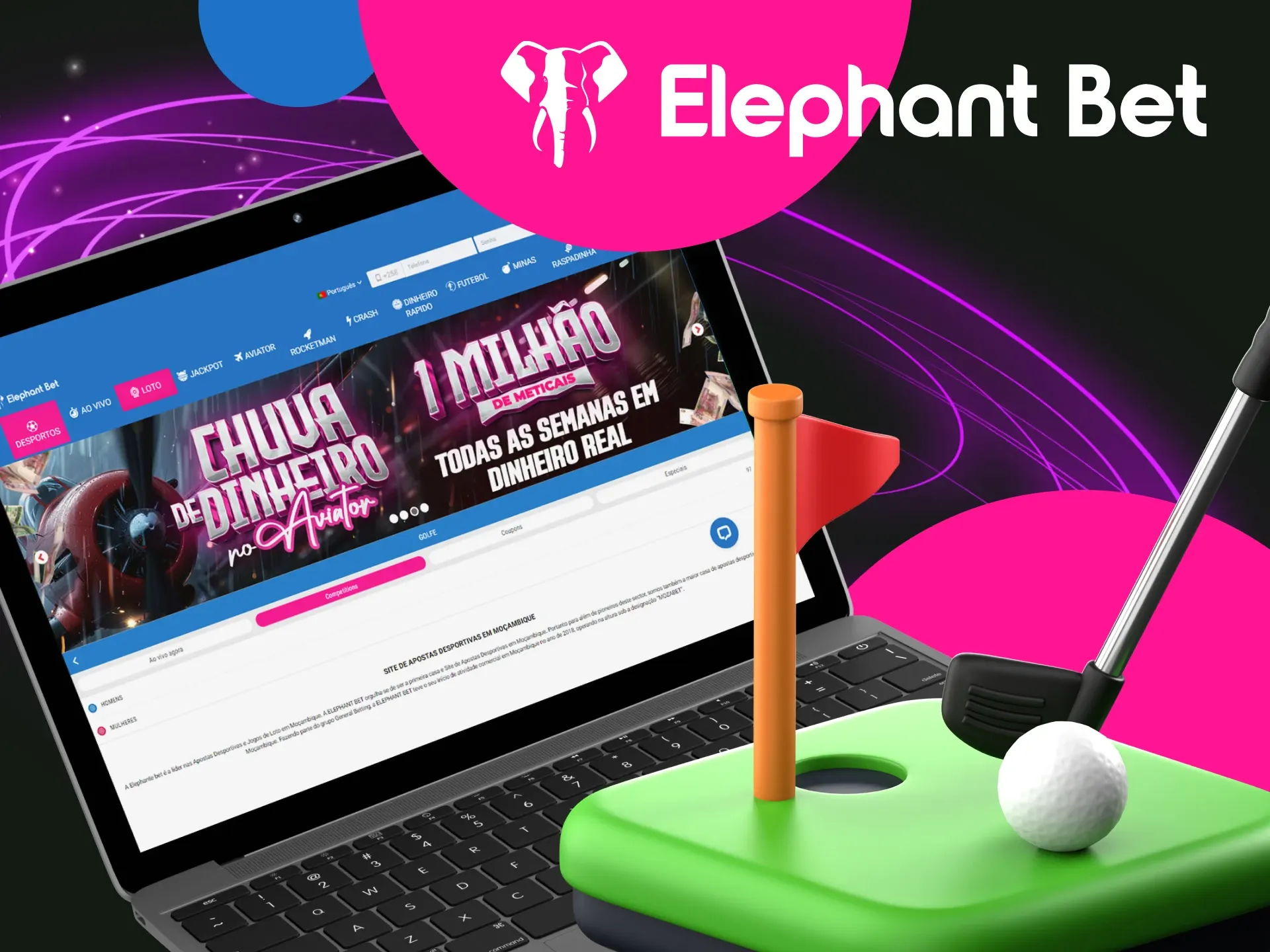 Escolha o golfe para apostar no sítio Web da casa de apostas Elephant Bet.