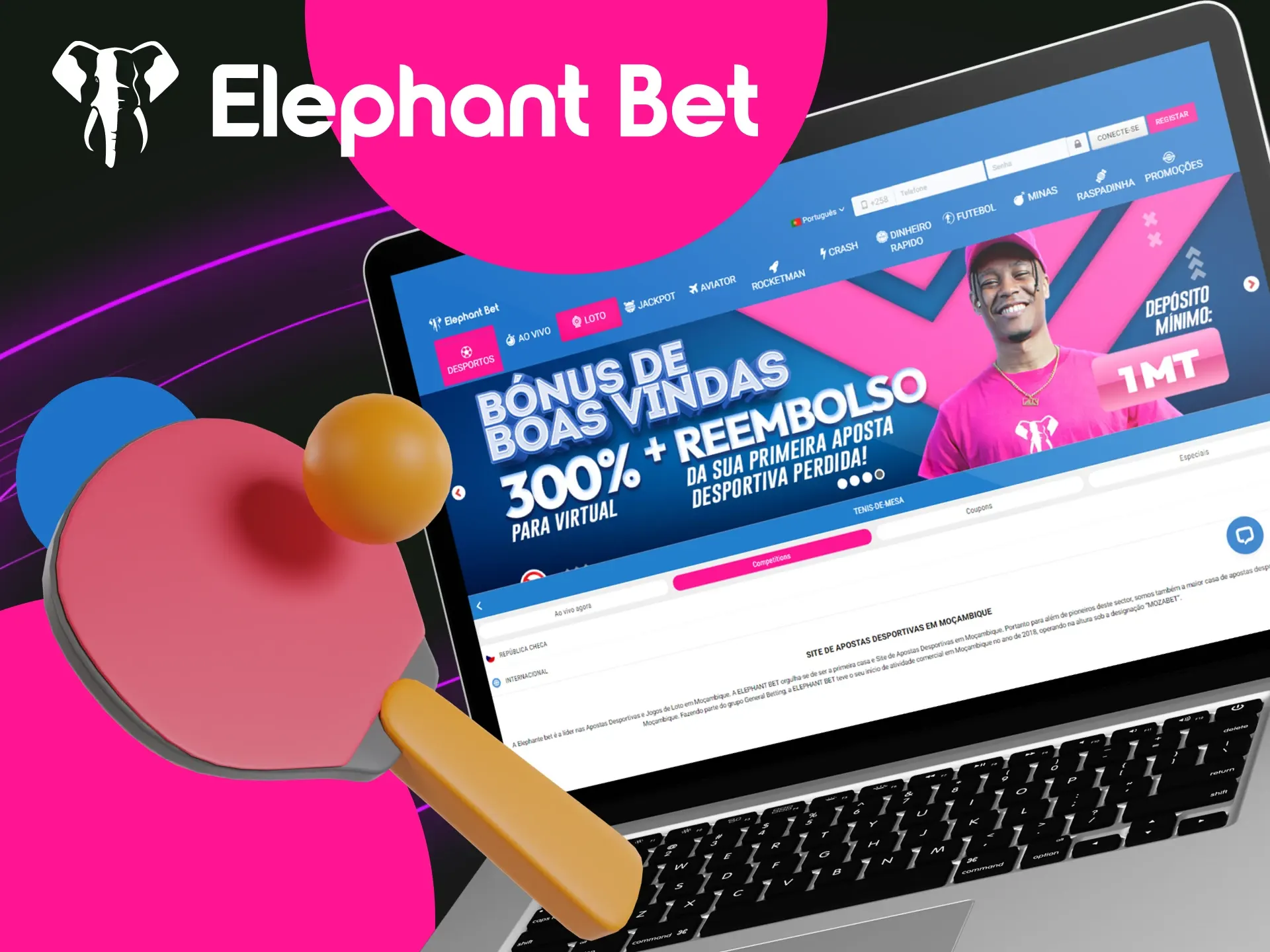 Existe uma categoria de apostas para tenis de mesa no site online Elephant Bet MZ.