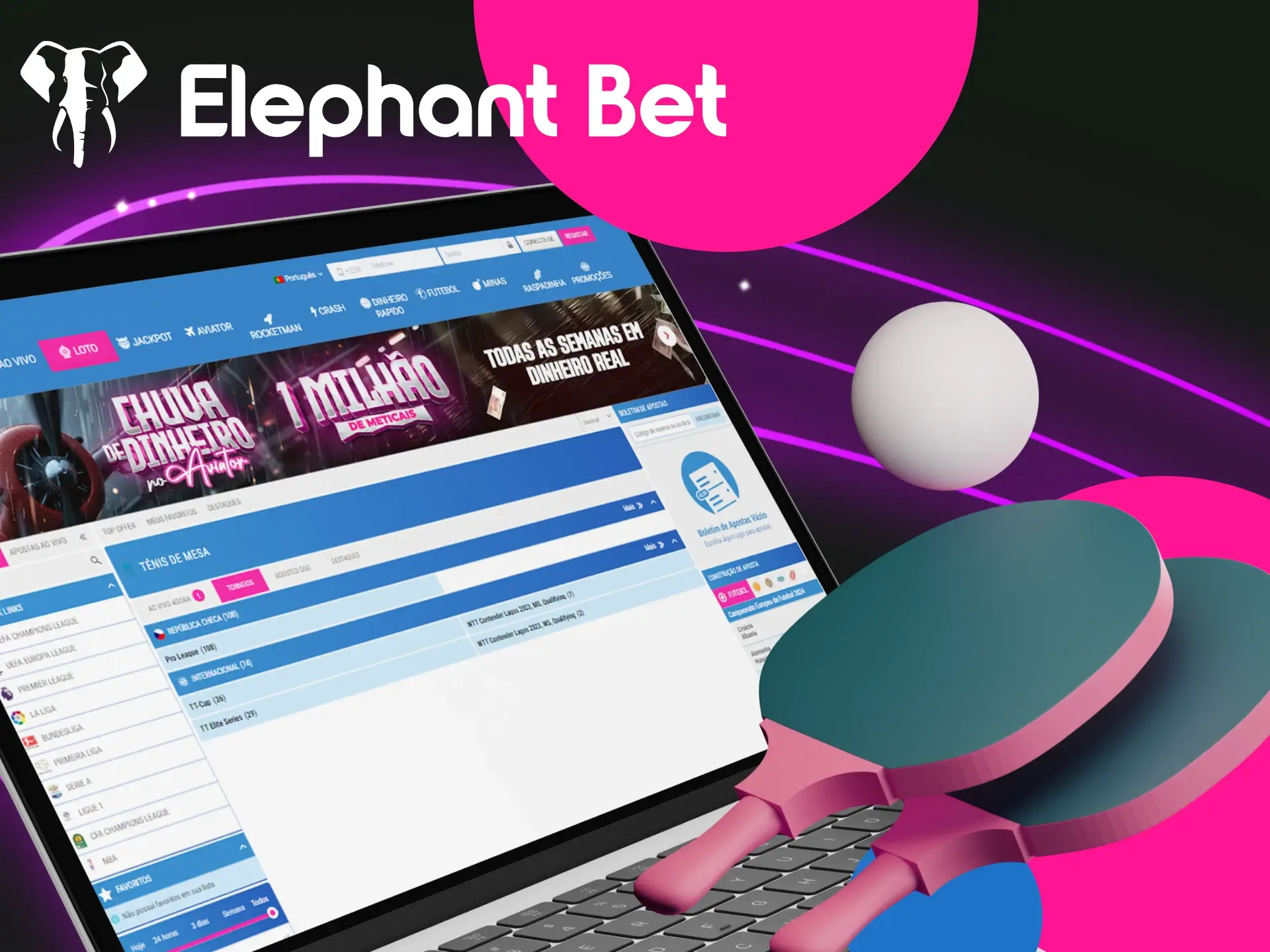 Instrucoes para jogadores sobre como apostar no tenis de mesa no cassino online Elephant Bet.