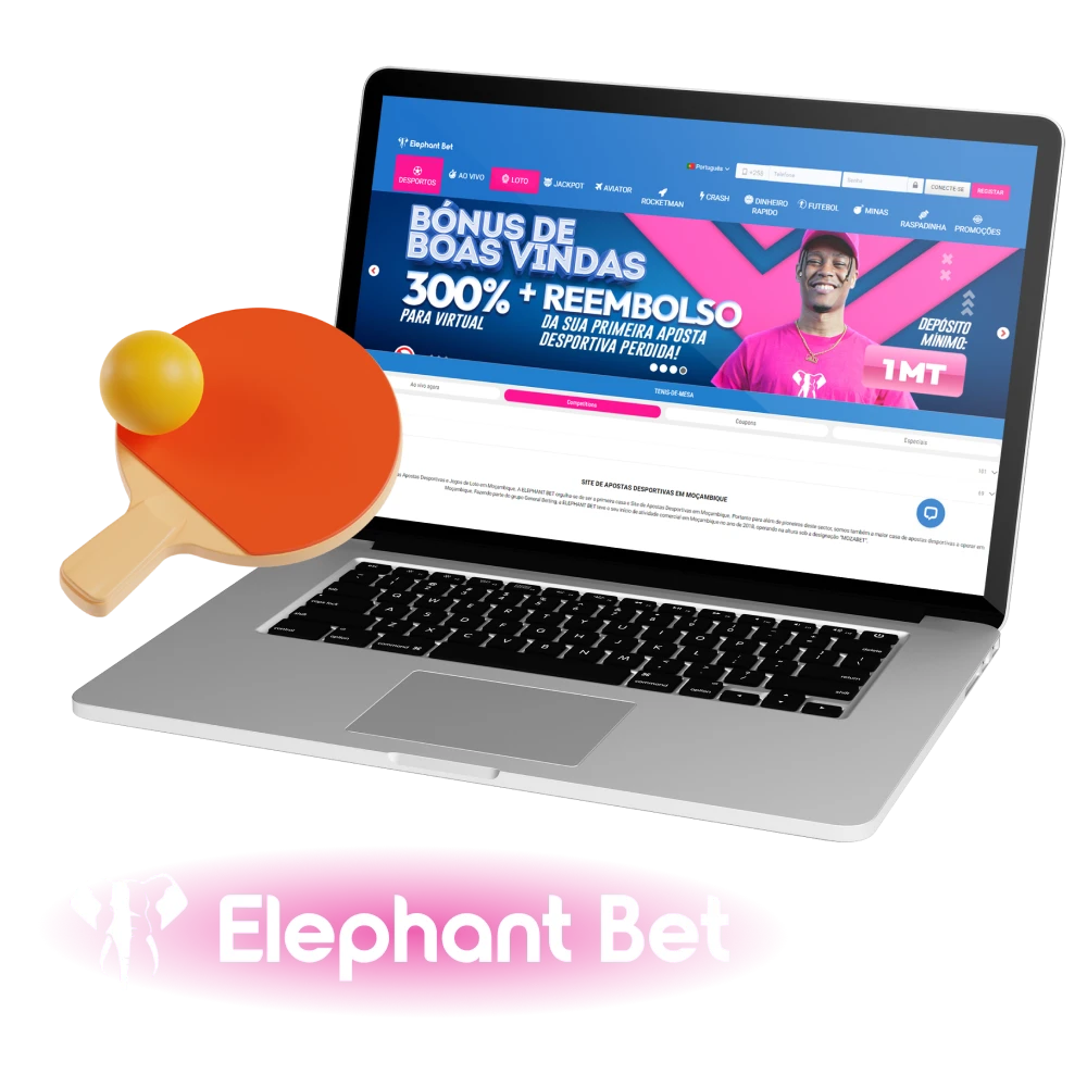 Os jogadores podem apostar no tenis de mesa no cassino online Elephant Bet.