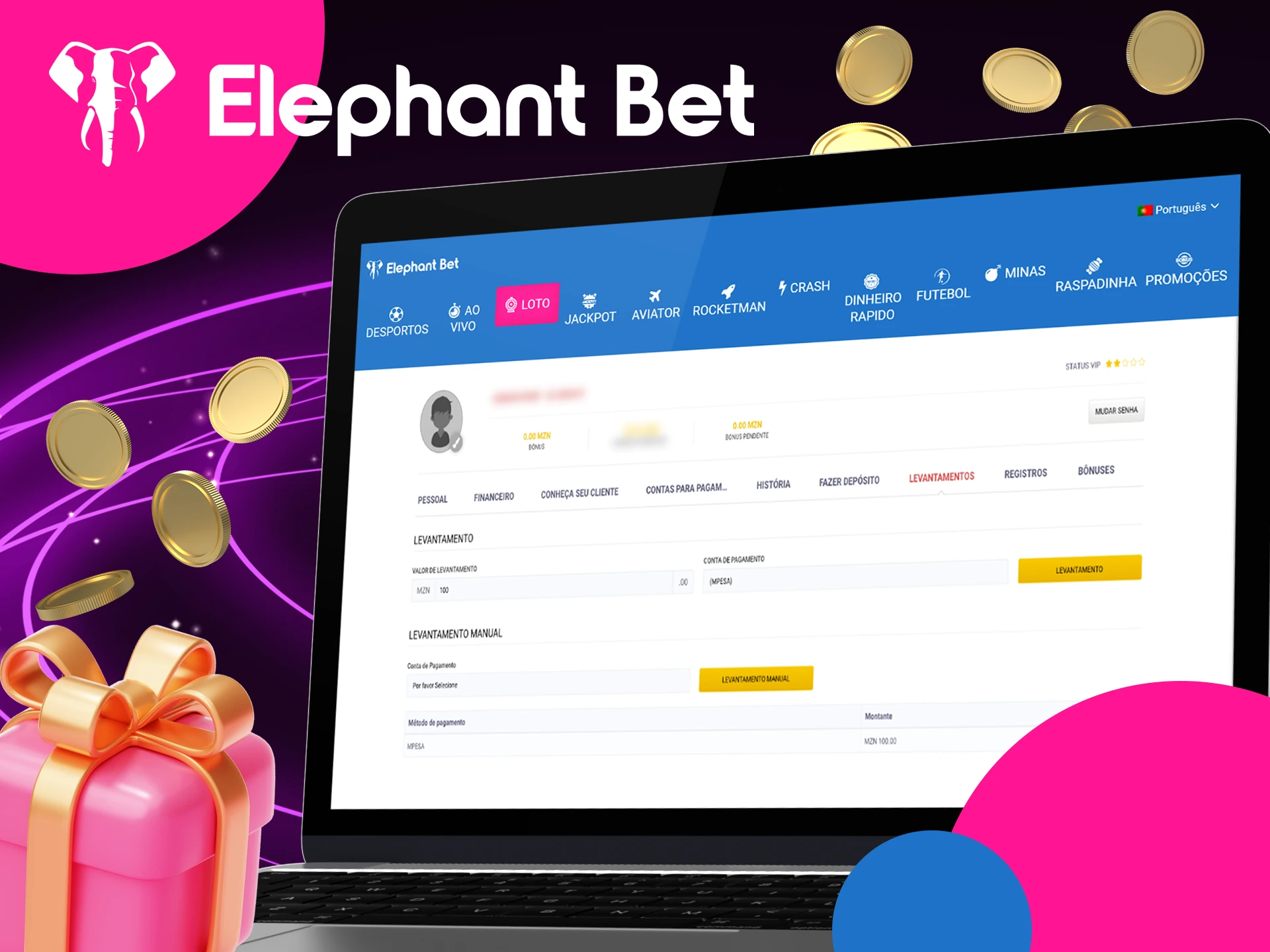 Familiarize-se com as regras de retirada do dinheiro do bônus do Elephant Bet.