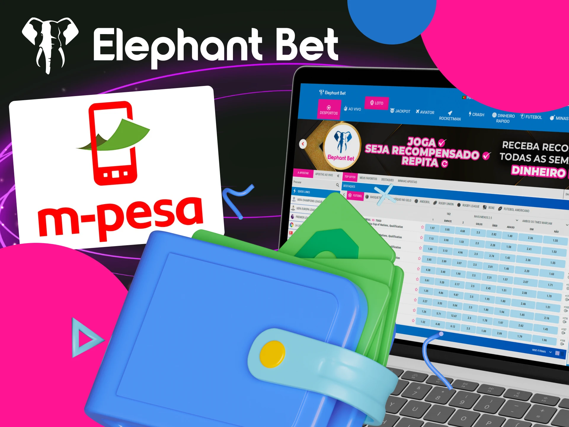 Retire rapidamente seus ganhos para o Elephant Bet usando Mpesa.