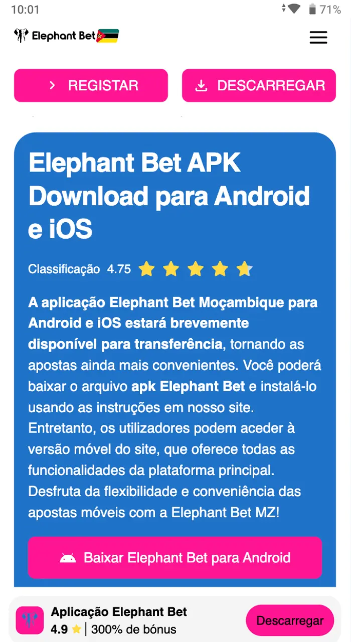 Para download as Elephant Bet APK no Android, abra o nosso sítio Web.