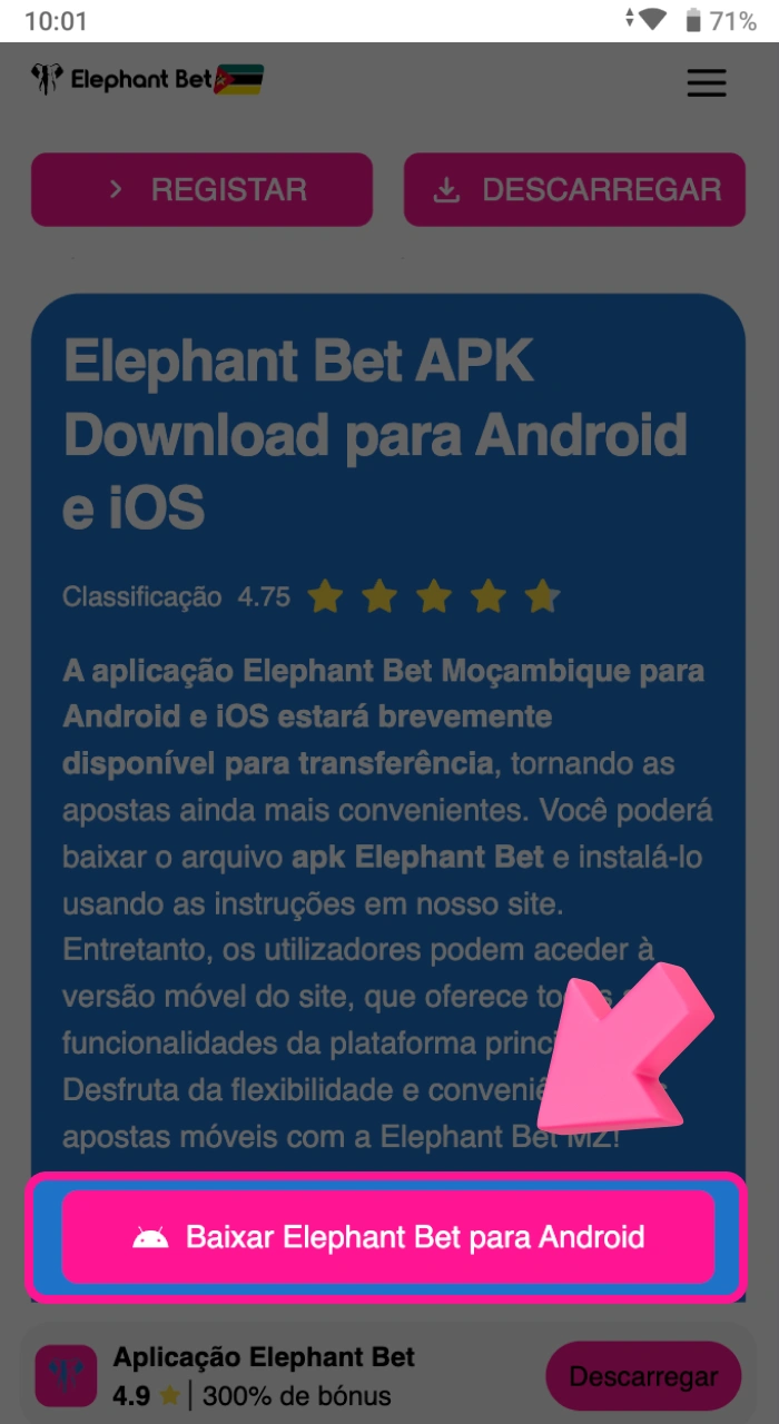 Para download as Elephant Bet APK no Android, abra o nosso sítio Web.