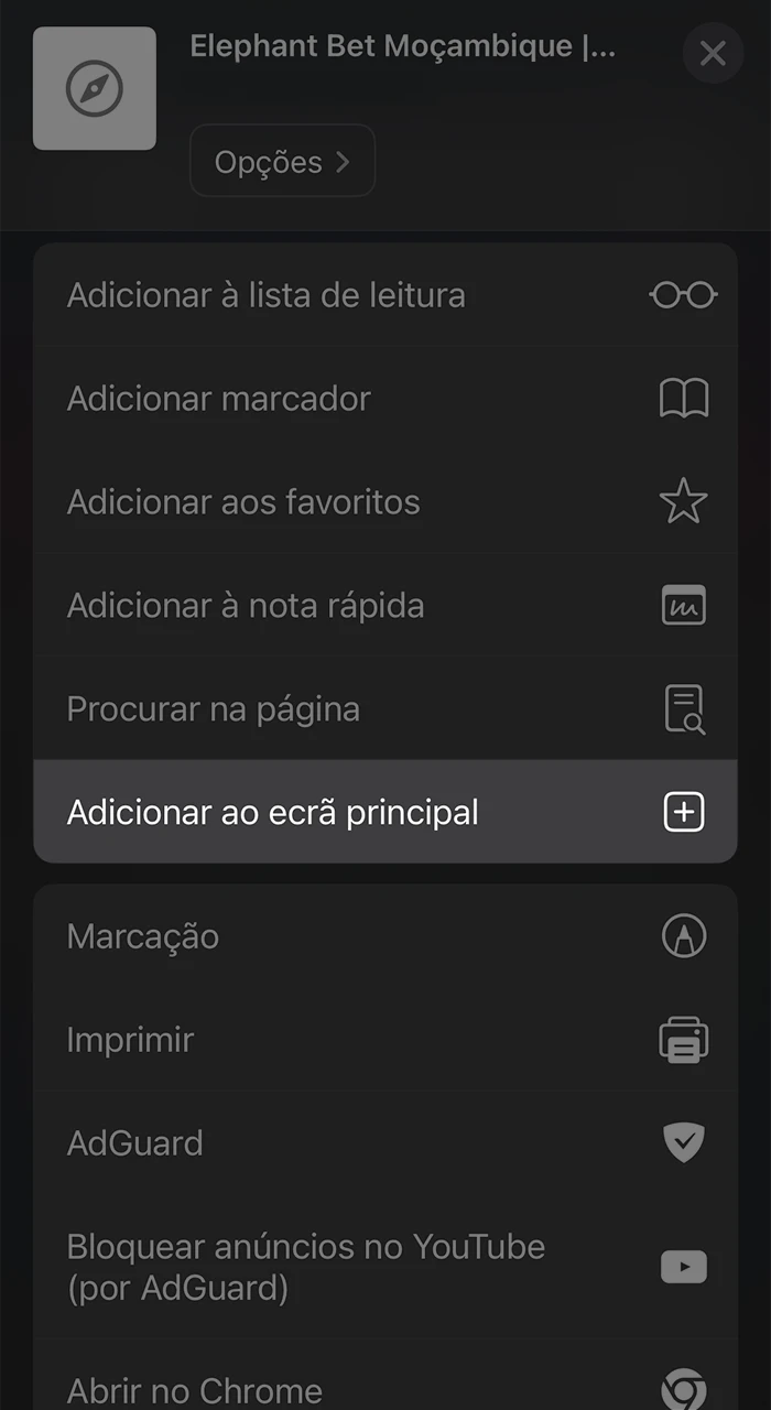 Adicione seu aplicativo Elephant Bet ao seu desktop para ter acesso rápido e oportuno de qualquer lugar.